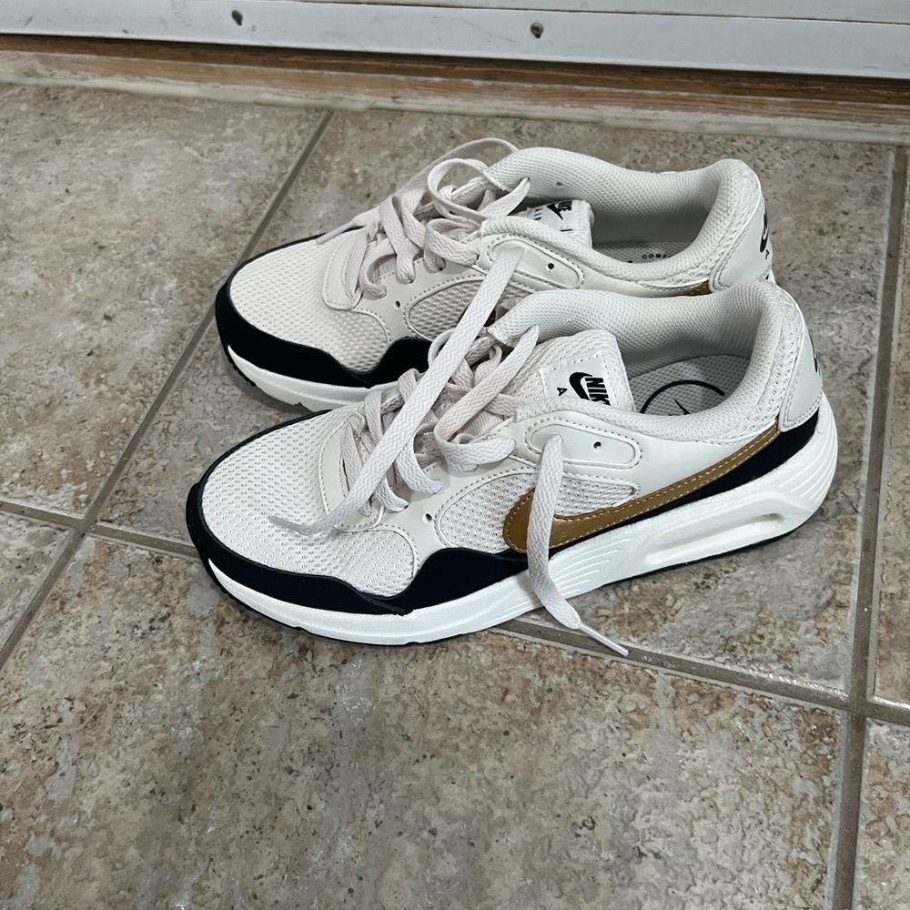 Nike Air Max Cream and Gold Athletic Shoes